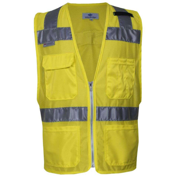NSA Class 2 Hi Vis Yellow Mesh Made in USA Traffic Safety Vest with Zipper Front VNT8150 Front